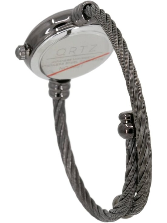 Women\'s Gunmetal Grey Analog Elegant Cable Cuff Arabic Numbers Bracelet Watch